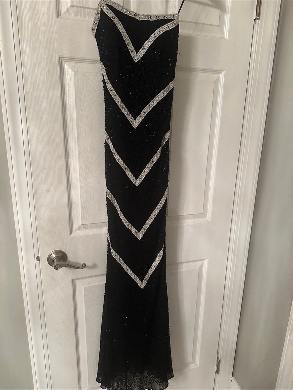 Cache Black Evening Gown with Silver Beaded Trim